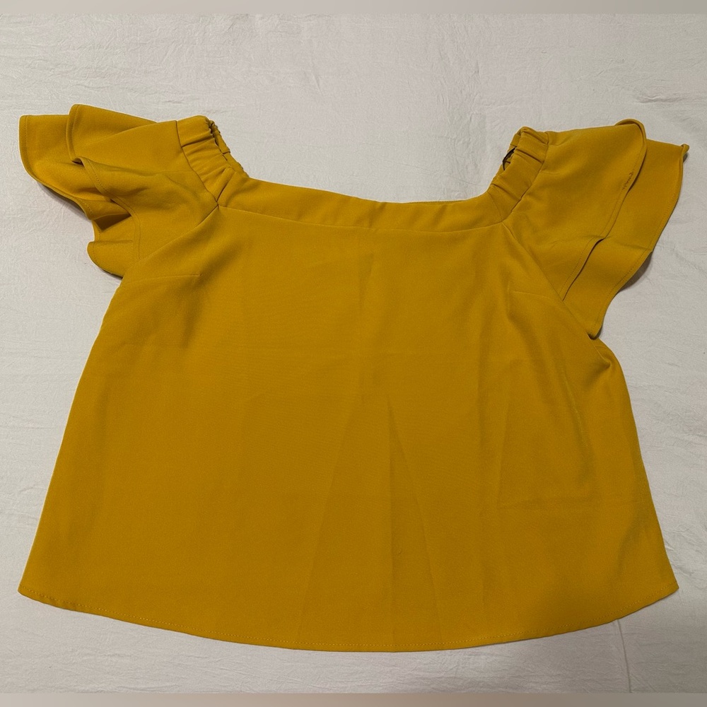 Off the Shoulder Ruffle Sleeve Top on Mustard